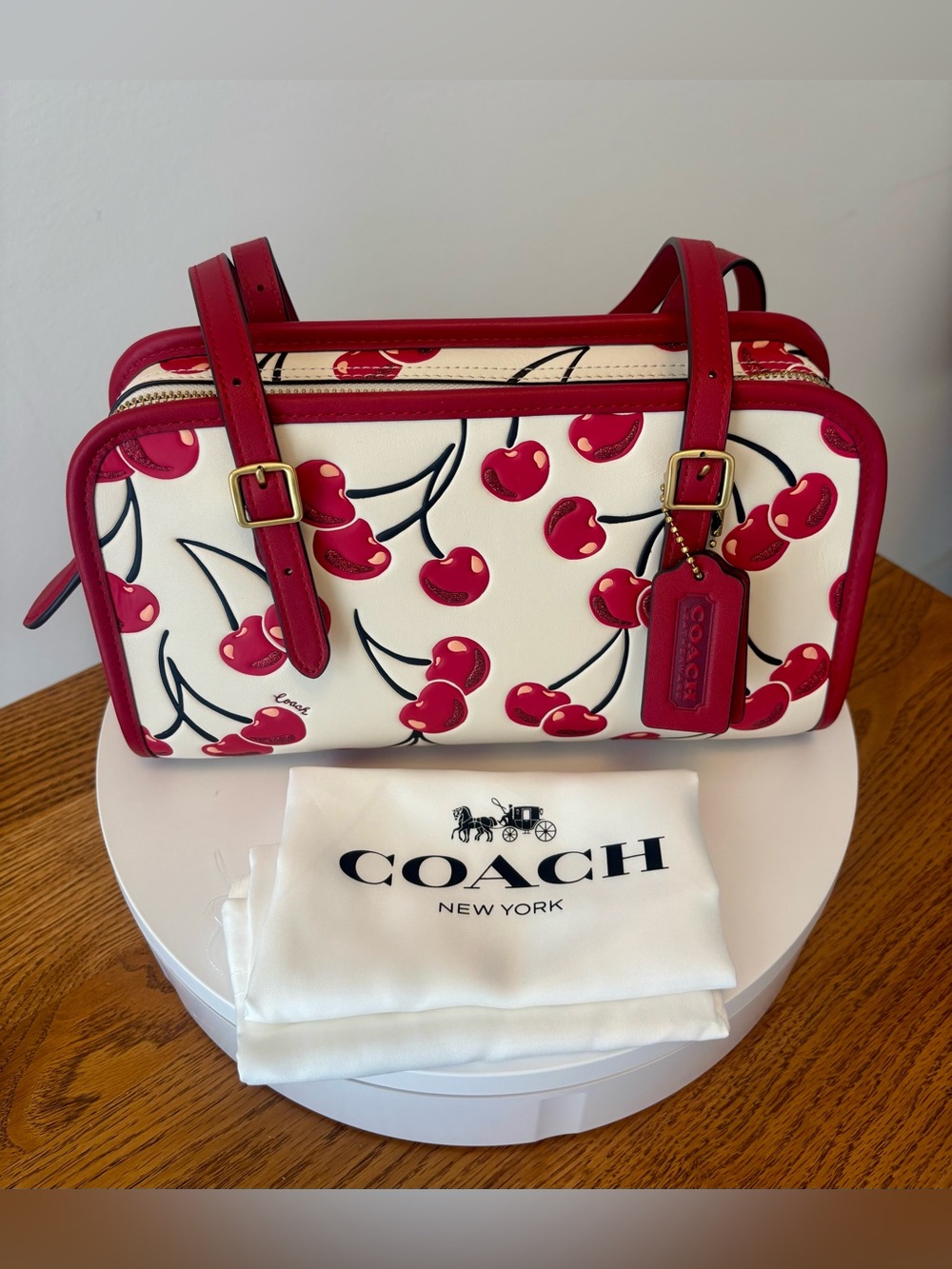 NWT COACH Swing Zip Bag w/Red Cherry Print includes Dust Bag - Picture 5 of 8